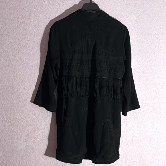 Topshop Black Fringed Western Embroidered Kimono Jacket - Picture 4 of 4